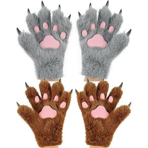 2 Pairs Wolf Paw Gloves Faux Fur Plush Furry Cat Claw Gloves Winter Warm Cat Paw Mitten for Cosplay Christmas in Saudi Arabia