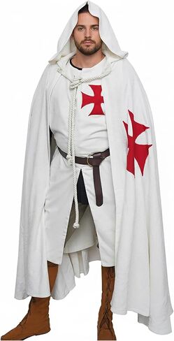 Lord of Battles Medieval Tunic with Cape Templar Knight Surcoat Halloween Costume Hooded Cape Cloak Cosplay Costume in Saudi Arabia