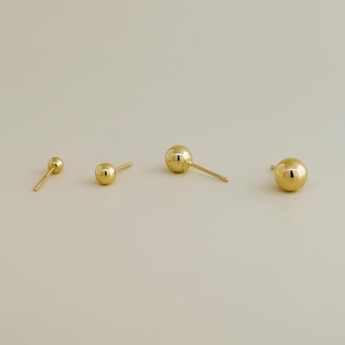 ANYGOLDS 14k Real Solid Gold Sphere Ball Round Stud Earrings – Ear Post Stud for Multiple Piercing - Push Back & Screw Back Closure - Perfect for Minimalist Design - Sold as a Pair (3mm-6mm) in Saudi Arabia