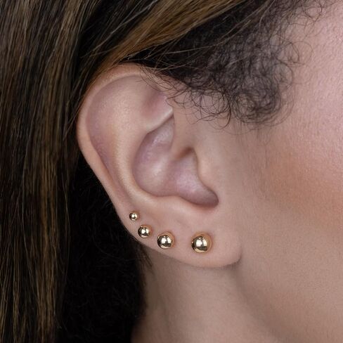 ANYGOLDS 14k Real Solid Gold Sphere Ball Round Stud Earrings – Ear Post Stud for Multiple Piercing - Push Back & Screw Back Closure - Perfect for Minimalist Design - Sold as a Pair (3mm-6mm) in Saudi Arabia