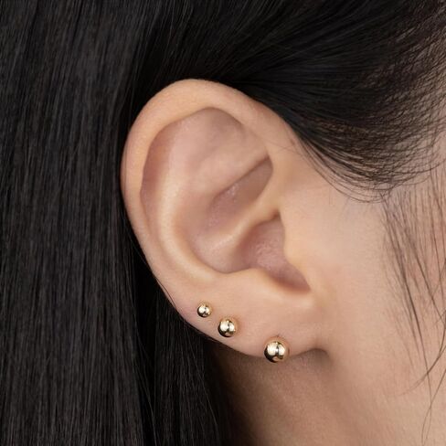 ANYGOLDS 14k Real Solid Gold Sphere Ball Round Stud Earrings – Ear Post Stud for Multiple Piercing - Push Back & Screw Back Closure - Perfect for Minimalist Design - Sold as a Pair (3mm-6mm) in Saudi Arabia