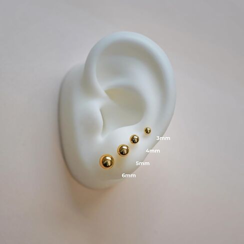 ANYGOLDS 14k Real Solid Gold Sphere Ball Round Stud Earrings – Ear Post Stud for Multiple Piercing - Push Back & Screw Back Closure - Perfect for Minimalist Design - Sold as a Pair (3mm-6mm) in Saudi Arabia