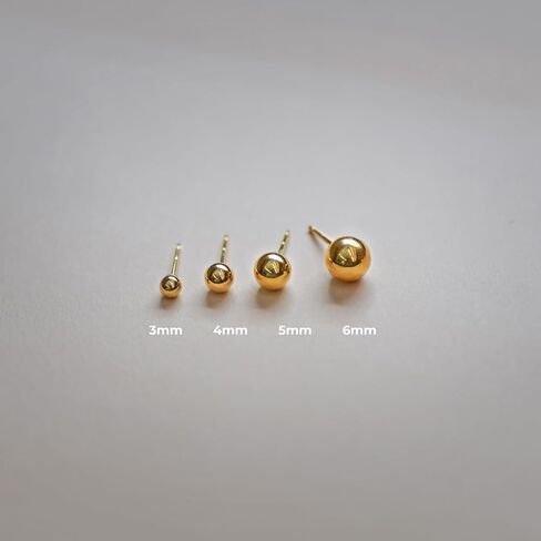 ANYGOLDS 14k Real Solid Gold Sphere Ball Round Stud Earrings – Ear Post Stud for Multiple Piercing - Push Back & Screw Back Closure - Perfect for Minimalist Design - Sold as a Pair (3mm-6mm) in Saudi Arabia