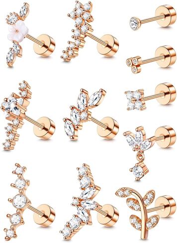 16G Flat Back Cartilage Earrings for Women Hypoallergenic CZ Daith Conch Cartilage Tragus Helix Piercing Jewelry Stainless Steel Tragus Helix Stud Earrings Stacks in Saudi Arabia