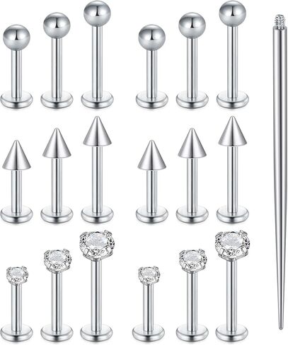 Zolure 16G ميدوسا ثقب المجوهرات خواتم الشفاه Labret Snake Bite Jewelry الفولاذ المقاوم للصدأ شقة الظهر Catilage Tragus Helix Daith أقراط ترصيع 6 مم 8 مم 10 مم in Kuwait