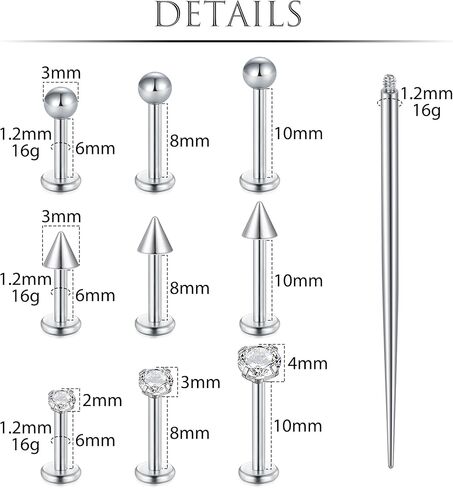 Zolure 16G ميدوسا ثقب المجوهرات خواتم الشفاه Labret Snake Bite Jewelry الفولاذ المقاوم للصدأ شقة الظهر Catilage Tragus Helix Daith أقراط ترصيع 6 مم 8 مم 10 مم in Kuwait