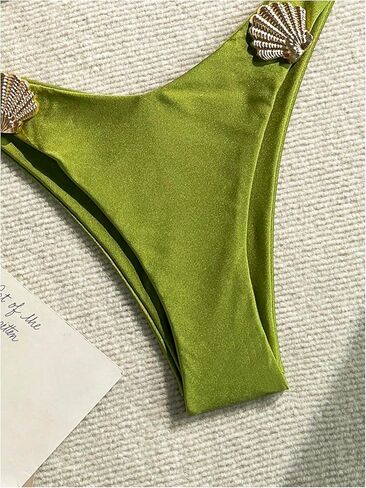 طقم بيكيني نسائي مكون من قطعتين من Verdusa ربطة عنق معدنية على شكل صدفة بدون ظهر عالية القطع ملابس سباحة للاستحمام in Kuwait