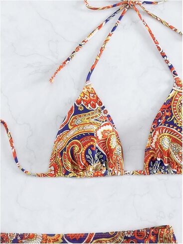 Women's 4 Piece Swimsuit Halter Triangle Bikini Sets Paisley Print Bathing Suits with Cover Up and Headband in Saudi Arabia
