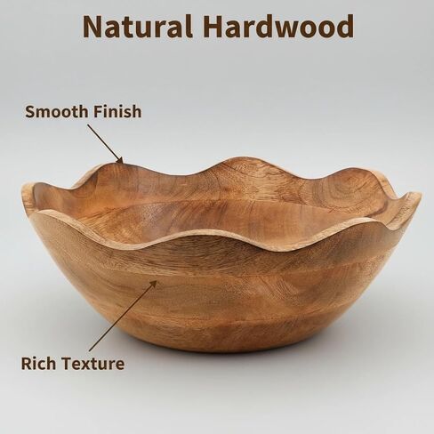 Scalloped Decorative Wooden Bowl 12 Inch Mango Wood Fruit & Serving Bowl Natural Grain Texture Ideal for Kitchen Counter Snacks Desserts Bread in Saudi Arabia