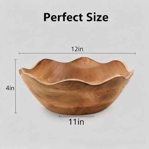 Scalloped Decorative Wooden Bowl 12 Inch Mango Wood Fruit & Serving Bowl Natural Grain Texture Ideal for Kitchen Counter Snacks Desserts Bread in Saudi Arabia