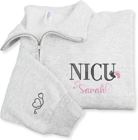 COUPLEHOODIES اسم مخصص NICU Nurse مطرزة بسحاب ربع سنوي - هدية لممرضات حديثي الولادة أو موظفي NICU أو الأطباء in Saudi Arabia