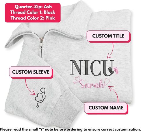 COUPLEHOODIES اسم مخصص NICU Nurse مطرزة بسحاب ربع سنوي - هدية لممرضات حديثي الولادة أو موظفي NICU أو الأطباء in Saudi Arabia