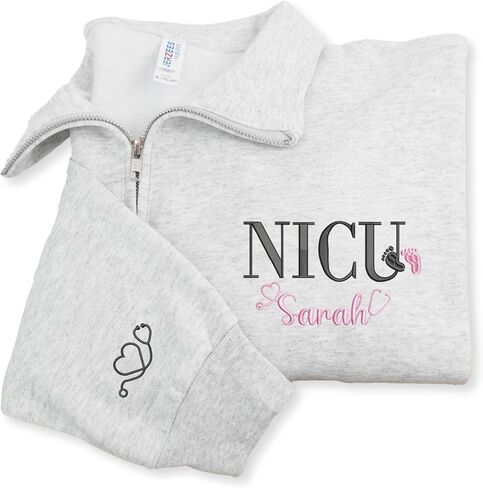 COUPLEHOODIES اسم مخصص NICU Nurse مطرزة بسحاب ربع سنوي - هدية لممرضات حديثي الولادة أو موظفي NICU أو الأطباء in Saudi Arabia