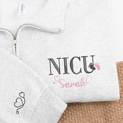 COUPLEHOODIES اسم مخصص NICU Nurse مطرزة بسحاب ربع سنوي - هدية لممرضات حديثي الولادة أو موظفي NICU أو الأطباء in Saudi Arabia