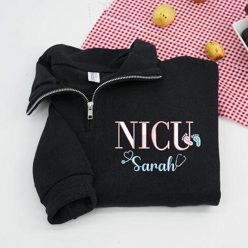 COUPLEHOODIES اسم مخصص NICU Nurse مطرزة بسحاب ربع سنوي - هدية لممرضات حديثي الولادة أو موظفي NICU أو الأطباء in Saudi Arabia