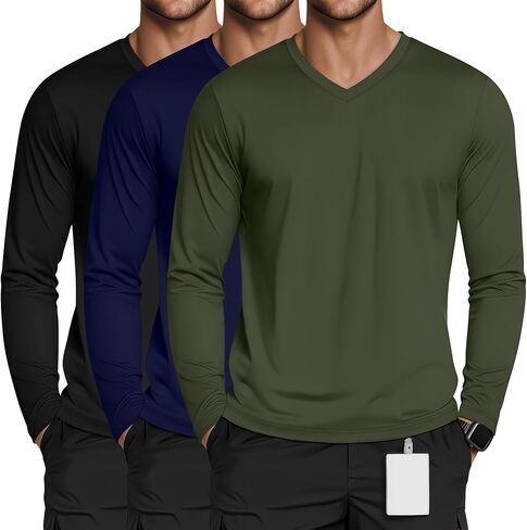 3 Pack Men's Long Sleeve Underscrub Nurse V Neck Scrub Undershirts Fitted Base Layer Tees for Medical Uniforms in Saudi Arabia