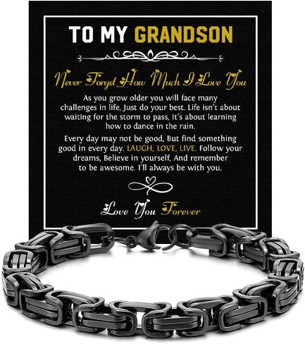 سوار To My Grandson من الفولاذ المقاوم للصدأ، حزام قابل للتعديل، هدايا سوار حفيد مع بطاقة رسالة ومعنى الصندوق، هدية مجوهرات لعيد الميلاد، عيد الميلاد، يوم التخرج. in Kuwait