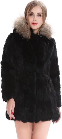 Luxury Genuine Rabbit Fur Coat for Women Real Fur Overcoat Winter Warm Outer Wear Furry Jacket in Saudi Arabia