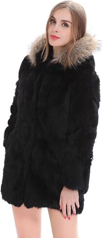 Luxury Genuine Rabbit Fur Coat for Women Real Fur Overcoat Winter Warm Outer Wear Furry Jacket in Saudi Arabia