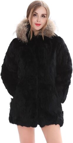 Luxury Genuine Rabbit Fur Coat for Women Real Fur Overcoat Winter Warm Outer Wear Furry Jacket in Saudi Arabia