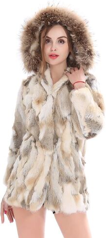 Luxury Genuine Rabbit Fur Coat for Women Real Fur Overcoat Winter Warm Outer Wear Furry Jacket in Saudi Arabia