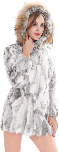 Luxury Genuine Rabbit Fur Coat for Women Real Fur Overcoat Winter Warm Outer Wear Furry Jacket in Saudi Arabia