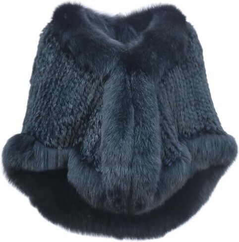 Women's Genuine Rabbit Fur Shawl Wraps With Fox Fur Trim Fluffy Warm Fur Cape Coat in Saudi Arabia