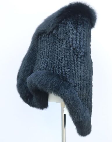 Women's Genuine Rabbit Fur Shawl Wraps With Fox Fur Trim Fluffy Warm Fur Cape Coat in Saudi Arabia