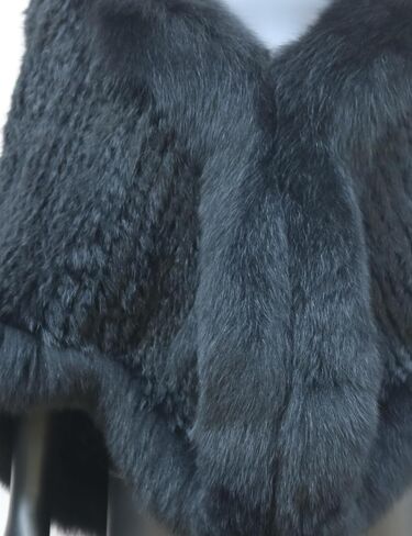 Women's Genuine Rabbit Fur Shawl Wraps With Fox Fur Trim Fluffy Warm Fur Cape Coat in Saudi Arabia