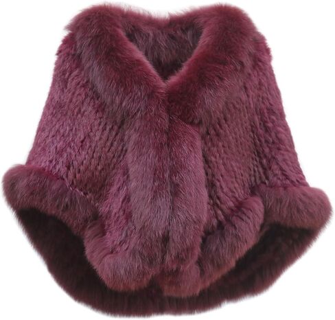 Women's Genuine Rabbit Fur Shawl Wraps With Fox Fur Trim Fluffy Warm Fur Cape Coat in Saudi Arabia