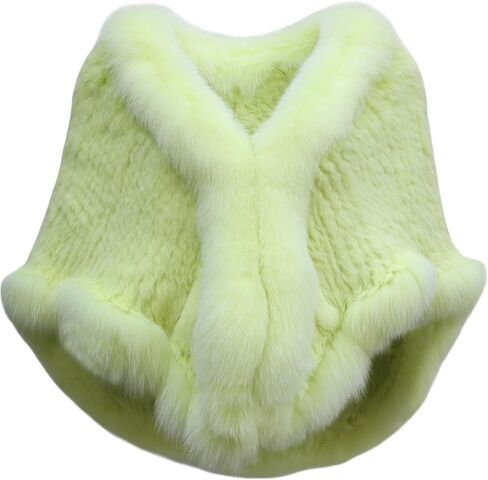 Women's Genuine Rabbit Fur Shawl Wraps With Fox Fur Trim Fluffy Warm Fur Cape Coat in Saudi Arabia