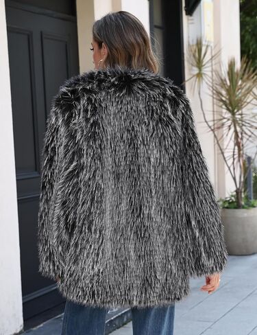 Womens Faux Fur Coats Fuzzy Long Sleeve Lapel Collar Winter Jacket Open Front Cardigan Fluffy Warm Outwear with Pocket in Saudi Arabia