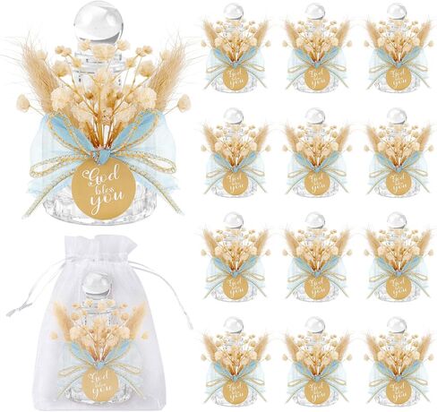 12 Set Holy Water Bottles Catholic Bulk Glass Baptism Favors for Guests Christian Water Container with Floral Organza Bags Bow for Holy Communion Gifts Church Wedding Baptism Decor (Elegant Pink, 12) in Saudi Arabia