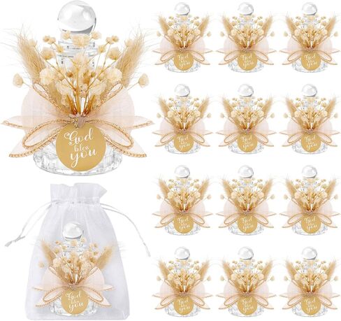 12 Set Holy Water Bottles Catholic Bulk Glass Baptism Favors for Guests Christian Water Container with Floral Organza Bags Bow for Holy Communion Gifts Church Wedding Baptism Decor (Elegant Pink, 12) in Saudi Arabia