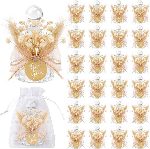 12 Set Holy Water Bottles Catholic Bulk Glass Baptism Favors for Guests Christian Water Container with Floral Organza Bags Bow for Holy Communion Gifts Church Wedding Baptism Decor (Elegant Pink, 12) in Saudi Arabia