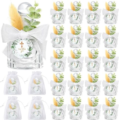 12 Set Holy Water Bottles Catholic Bulk Glass Baptism Favors for Guests Christian Water Container with Floral Organza Bags Bow for Holy Communion Gifts Church Wedding Baptism Decor (Elegant Pink, 12) in Saudi Arabia