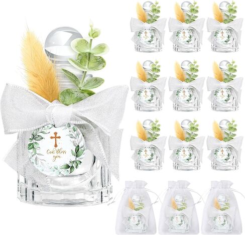 12 Set Holy Water Bottles Catholic Bulk Glass Baptism Favors for Guests Christian Water Container with Floral Organza Bags Bow for Holy Communion Gifts Church Wedding Baptism Decor (Elegant Pink, 12) in Saudi Arabia