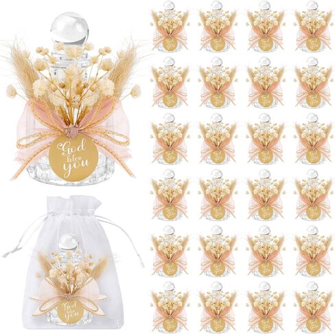 12 Set Holy Water Bottles Catholic Bulk Glass Baptism Favors for Guests Christian Water Container with Floral Organza Bags Bow for Holy Communion Gifts Church Wedding Baptism Decor (Elegant Pink, 12) in Saudi Arabia