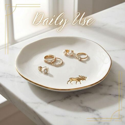 InnoBeta Moose Gifts for Women Girls, Gifts for Moose Lovers - 4.75" Handcrafted Ceramic Ring Dish with Gold Trim, Decorative Trinket Dish for Rings Earrings Necklaces in Saudi Arabia