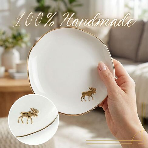 InnoBeta Moose Gifts for Women Girls, Gifts for Moose Lovers - 4.75" Handcrafted Ceramic Ring Dish with Gold Trim, Decorative Trinket Dish for Rings Earrings Necklaces in Saudi Arabia