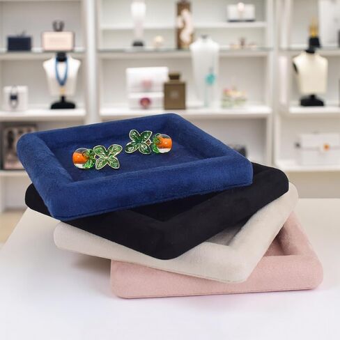 Black Velvet Jewelry Display Tray, Luxury Velvet Ring Holder Showcase for Necklaces Earrings, Jewelry Store Display and Ecommerce Photography Prop, 4.72x4.72 Inches (Beige) in Saudi Arabia