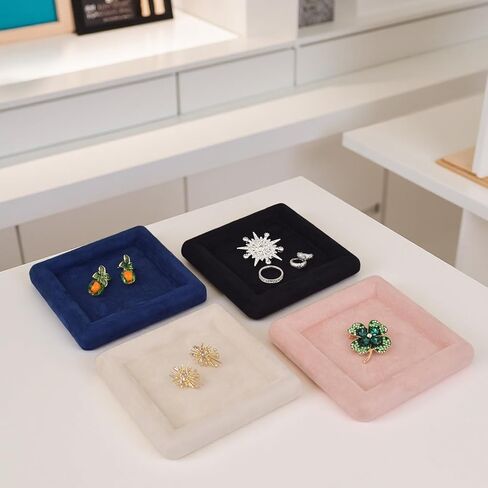 Black Velvet Jewelry Display Tray, Luxury Velvet Ring Holder Showcase for Necklaces Earrings, Jewelry Store Display and Ecommerce Photography Prop, 4.72x4.72 Inches (Beige) in Saudi Arabia