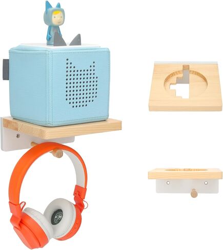 for Toniebox Starter Tonie Shelf Wall Mounted Set Wooden Floating Shelves Compatible with Tonie Box Player Headphones and Charging Station (Box Rack) in Kuwait