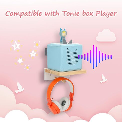 for Toniebox Starter Tonie Shelf Wall Mounted Set Wooden Floating Shelves Compatible with Tonie Box Player Headphones and Charging Station (Box Rack) in Kuwait