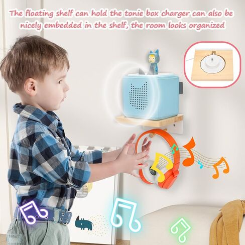 for Toniebox Starter Tonie Shelf Wall Mounted Set Wooden Floating Shelves Compatible with Tonie Box Player Headphones and Charging Station (Box Rack) in Kuwait