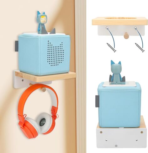 for Toniebox Starter Tonie Shelf Wall Mounted Set Wooden Floating Shelves Compatible with Tonie Box Player Headphones and Charging Station (Box Rack) in Kuwait