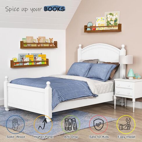 Dark Wood Wall Bookshelf for Kids Bedroom, 36 Inch Floating Nursery Bookshelf for Baby Girl Boy Room, Wooden Hanging Toddler Book Shelves for Wall (36 inch, Walnut Brown, 3-Pack) in Saudi Arabia