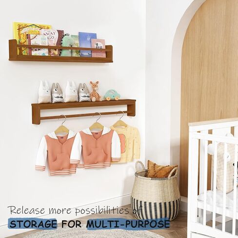 Dark Wood Wall Bookshelf for Kids Bedroom, 36 Inch Floating Nursery Bookshelf for Baby Girl Boy Room, Wooden Hanging Toddler Book Shelves for Wall (36 inch, Walnut Brown, 3-Pack) in Saudi Arabia