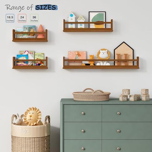 Dark Wood Wall Bookshelf for Kids Bedroom, 36 Inch Floating Nursery Bookshelf for Baby Girl Boy Room, Wooden Hanging Toddler Book Shelves for Wall (36 inch, Walnut Brown, 3-Pack) in Saudi Arabia