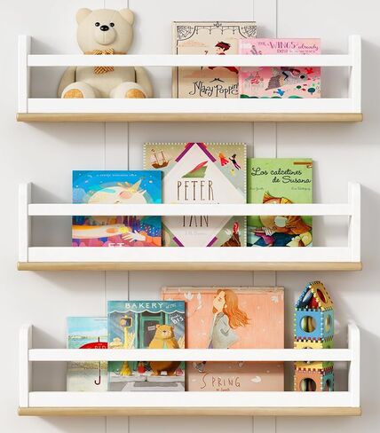 Dark Wood Wall Bookshelf for Kids Bedroom, 36 Inch Floating Nursery Bookshelf for Baby Girl Boy Room, Wooden Hanging Toddler Book Shelves for Wall (36 inch, Walnut Brown, 3-Pack) in Saudi Arabia